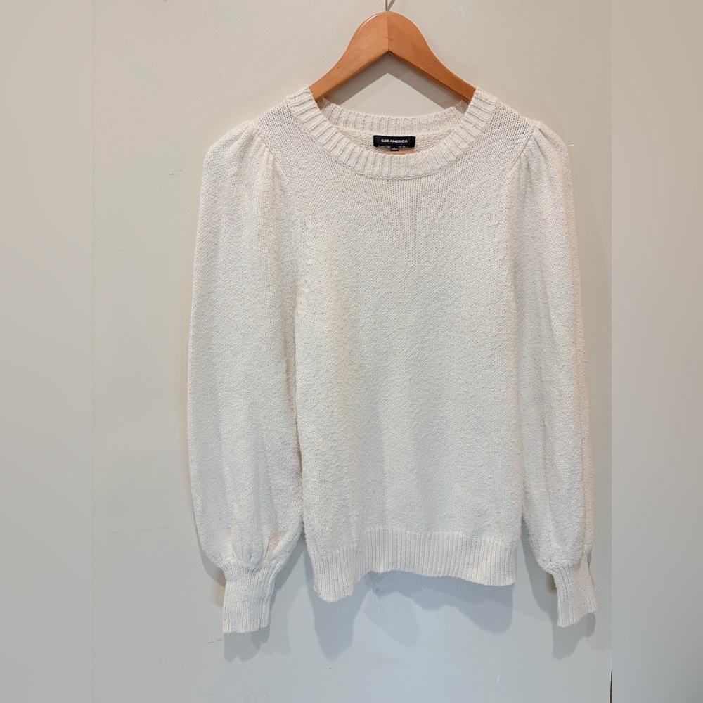 525 America Finley Puff White Cotton Sweater